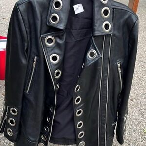 Black Leather Jacket with Silver Grommets